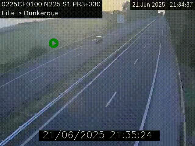Webcam autoroute A25 (N225) à hauteur de Bergues (Bierne). Vue orientée vers Dunkerque.
