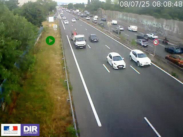Webcam à Bron sur l'A43 à la jonction avec le boulevard périphérique de Lyon (D383). Vue orientée vers Lyon
