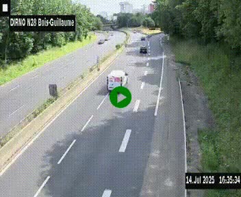 Webcam routière à hauteur de Bois-Guillaume en périphérie de Rouen. Vue orientée vers Rouen