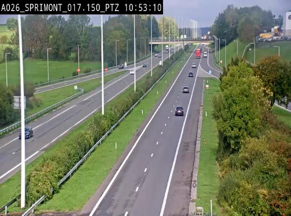 Webcam A26 (E25) à Sprimont, sur l'autoroute entre Liège et Arlon. Vue orientée vers le Luxembourg