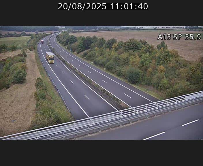Webcam trafic sur A13 à l'entrée ouest du tunnel Markusbierg à Remerschen. Vue orientée vers Mondorf-les-Bains.