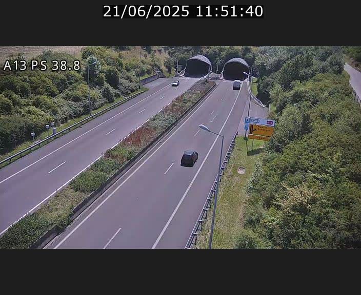 Webcam autoroute A13 à l'entrée ouest du tunnel Markusbierg à Schengen. Vue orientée vers Mondorf-les-Bains