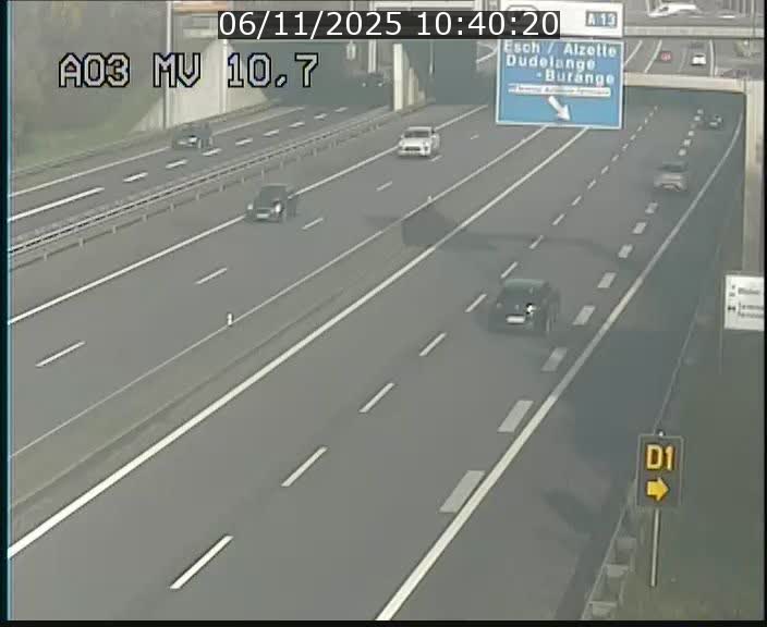 Traffic live webcam Luxembourg Croix de Bettembourg - A3 - BK 10.7 - direction France