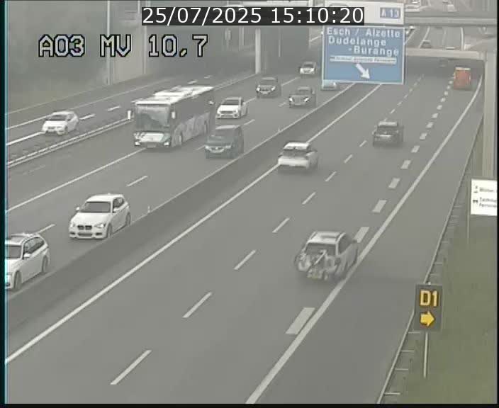 Traffic live webcam Luxembourg Croix de Bettembourg - A3 - BK 10.7 - direction France