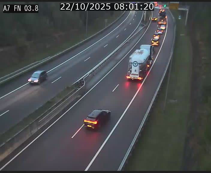 Caméra autoroute Luxembourg A7 - Passage à gibier Rëngelbour - direction Tunnel Stafelter
