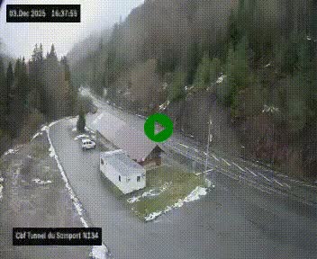 Webcam à l'entrée du tunnel du Somport, côté français, sur la N134, dans les Pyrénées, en direction de l'Espagne, à 1116 mètres d'altitude