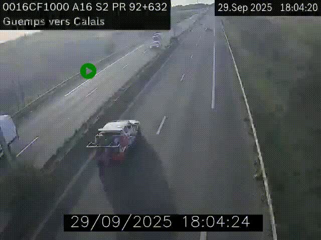 Webcam A16 juste après l'aire de repos d'Offekerque à Guemps. Vue orientée vers Calais
