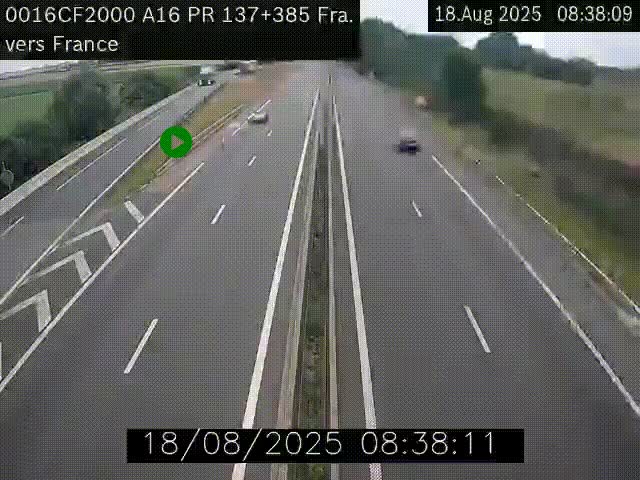 Webcam à la frontière franco-belge au niveau de Bray-Dunes/De-Panne sur l'autoroute A16. Vue orientée vers Calais