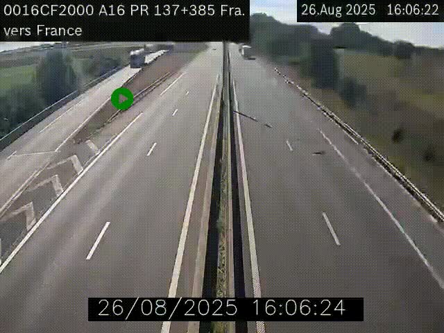 Webcam à la frontière franco-belge au niveau de Bray-Dunes/De-Panne sur l'autoroute A16. Vue orientée vers Calais