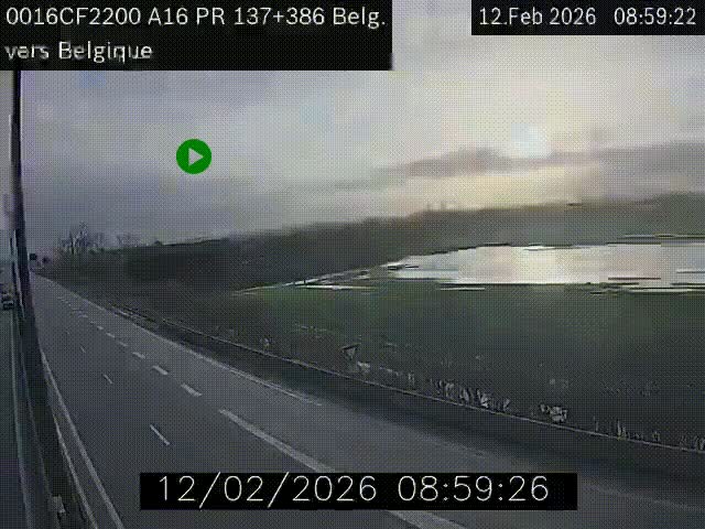 Webcam à la frontière franco-belge au niveau de Bray-Dunes/De-Panne sur l'autoroute A16. Vue orientée vers la Belgique