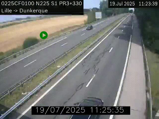 Webcam autoroute A25 (N225) à hauteur de Bergues (Bierne). Vue orientée vers Dunkerque.