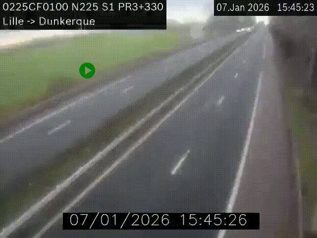 Webcam autoroute A25 (N225) à hauteur de Bergues (Bierne). Vue orientée vers Dunkerque.