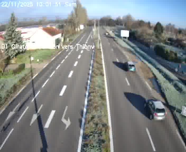 Webcam de surveillance sur D1 (France) à Ennery, cadrée vers Thionville, proposant une information routière utile aux déplacements quotidiens.