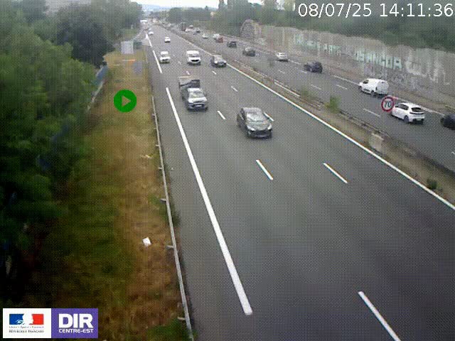Webcam à Bron sur l'A43 à la jonction avec le boulevard périphérique de Lyon (D383). Vue orientée vers Lyon