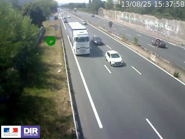 Webcam à Bron sur l'A43 à la jonction avec le boulevard périphérique de Lyon (D383). Vue orientée vers Lyon