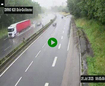 Webcam routière à hauteur de Bois-Guillaume en périphérie de Rouen. Vue orientée vers Rouen