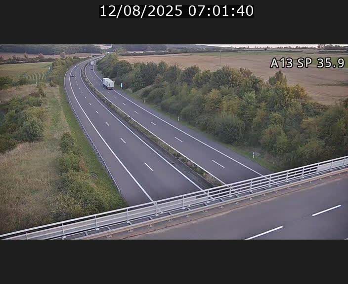 Webcam trafic sur A13 à l'entrée ouest du tunnel Markusbierg à Remerschen. Vue orientée vers Mondorf-les-Bains.