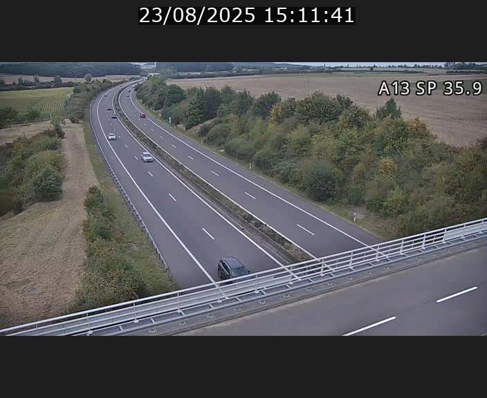 Webcam trafic sur A13 à l'entrée ouest du tunnel Markusbierg à Remerschen. Vue orientée vers Mondorf-les-Bains.