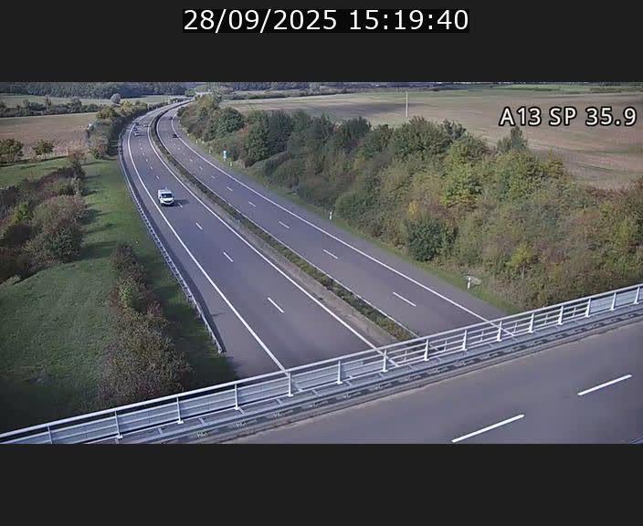 Webcam trafic sur A13 à l'entrée ouest du tunnel Markusbierg à Remerschen. Vue orientée vers Mondorf-les-Bains.