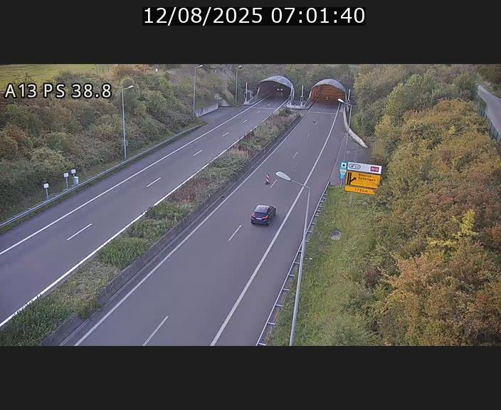 Webcam autoroute A13 à l'entrée ouest du tunnel Markusbierg à Schengen. Vue orientée vers Mondorf-les-Bains