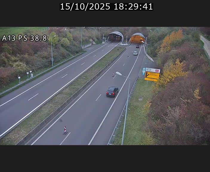 Webcam autoroute A13 à l'entrée ouest du tunnel Markusbierg à Schengen. Vue orientée vers Mondorf-les-Bains