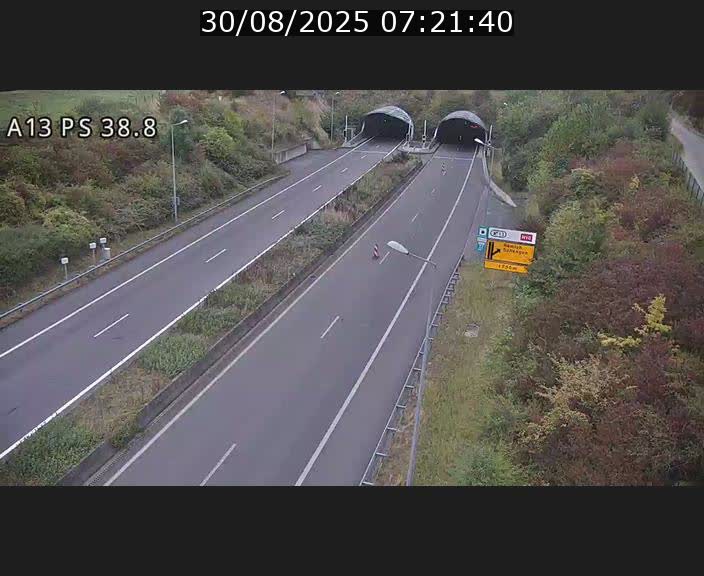 Webcam autoroute A13 à l'entrée ouest du tunnel Markusbierg à Schengen. Vue orientée vers Mondorf-les-Bains