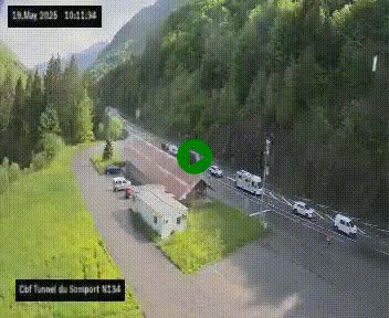 Webcam à l'entrée du tunnel du Somport, côté français, sur la N134, dans les Pyrénées, en direction de l'Espagne, à 1116 mètres d'altitude