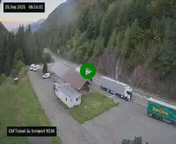 Webcam à l'entrée du tunnel du Somport, côté français, sur la N134, dans les Pyrénées, en direction de l'Espagne, à 1116 mètres d'altitude