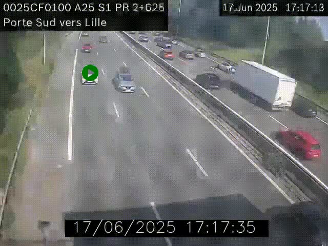 Webcam autoroute A25 sur le périphérique de Lille à hauteur de Lille-Sud et la sortie 3 Faches-Thumesnil. Vue orientée vers Lille-Centre.