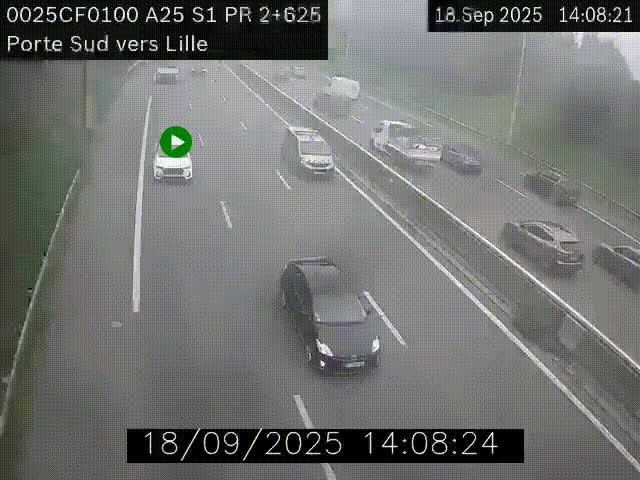 Webcam autoroute A25 sur le périphérique de Lille à hauteur de Lille-Sud et la sortie 3 Faches-Thumesnil. Vue orientée vers Lille-Centre.
