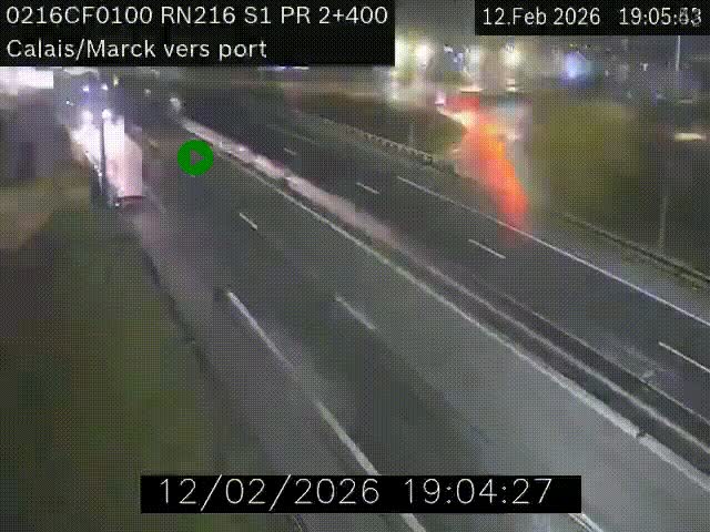 Webcam à Calais sur A216 (N216) en direction du port (harbour) de Calais.