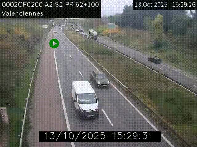 Webcam autoroute A2 à Valenciennes. Vue orientée vers Maubeuge et Mons (Belgique)