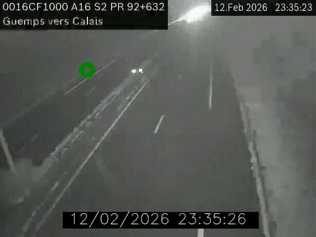 Webcam A16 juste après l'aire de repos d'Offekerque à Guemps. Vue orientée vers Calais