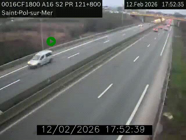 Webcam autoroute A16 à proximité de Dunkerque, à hauteur de la sortie Saint-Pol-sur-Mer. Vue orientée vers Calais
