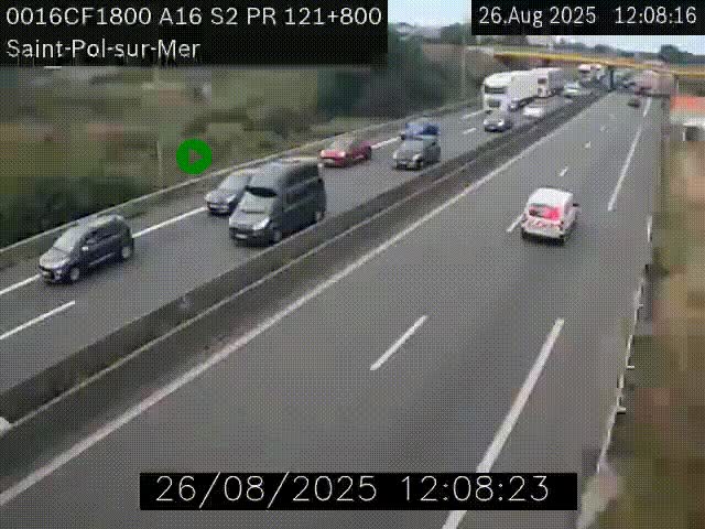 Webcam autoroute A16 à proximité de Dunkerque, à hauteur de la sortie Saint-Pol-sur-Mer. Vue orientée vers Calais