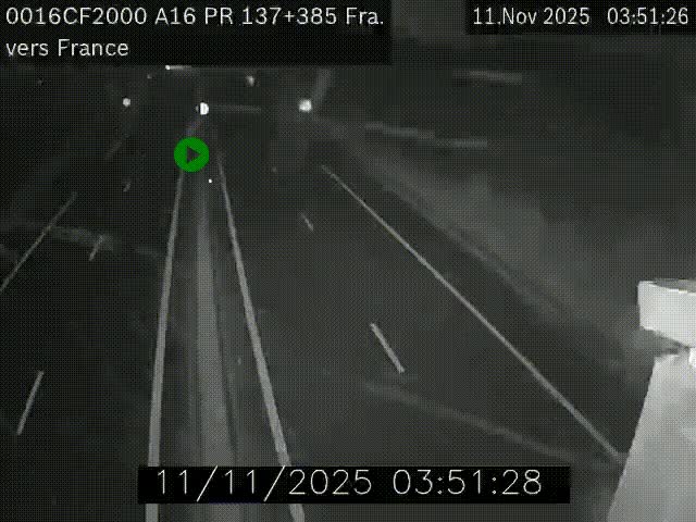 Webcam à la frontière franco-belge au niveau de Bray-Dunes/De-Panne sur l'autoroute A16. Vue orientée vers Calais