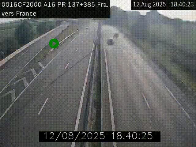 Webcam à la frontière franco-belge au niveau de Bray-Dunes/De-Panne sur l'autoroute A16. Vue orientée vers Calais