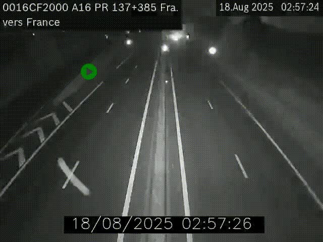 Webcam à la frontière franco-belge au niveau de Bray-Dunes/De-Panne sur l'autoroute A16. Vue orientée vers Calais