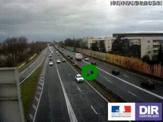 Webcam trafic au bout de l'A42, à la jonction avec le Boulevard Périphérique Nord de Lyon (D383) à Villeurbanne. Vue orientée vers Marseille