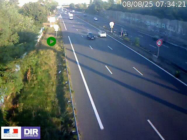 Webcam à Bron sur l'A43 à la jonction avec le boulevard périphérique de Lyon (D383). Vue orientée vers Lyon
