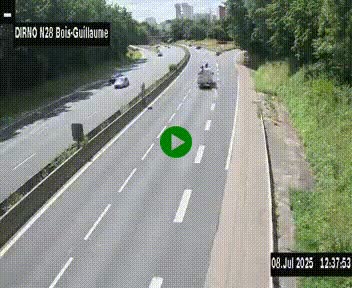 Webcam routière à hauteur de Bois-Guillaume en périphérie de Rouen. Vue orientée vers Rouen