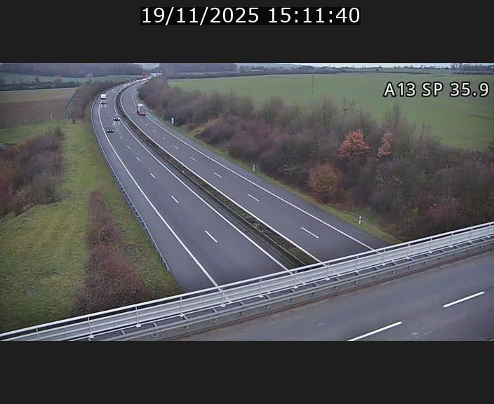 Webcam trafic sur A13 à l'entrée ouest du tunnel Markusbierg à Remerschen. Vue orientée vers Mondorf-les-Bains.