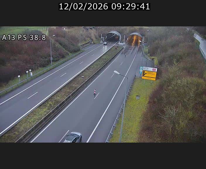 Webcam autoroute A13 à l'entrée ouest du tunnel Markusbierg à Schengen. Vue orientée vers Mondorf-les-Bains