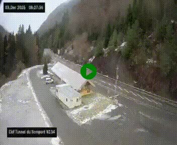 Webcam à l'entrée du tunnel du Somport, côté français, sur la N134, dans les Pyrénées, en direction de l'Espagne, à 1116 mètres d'altitude