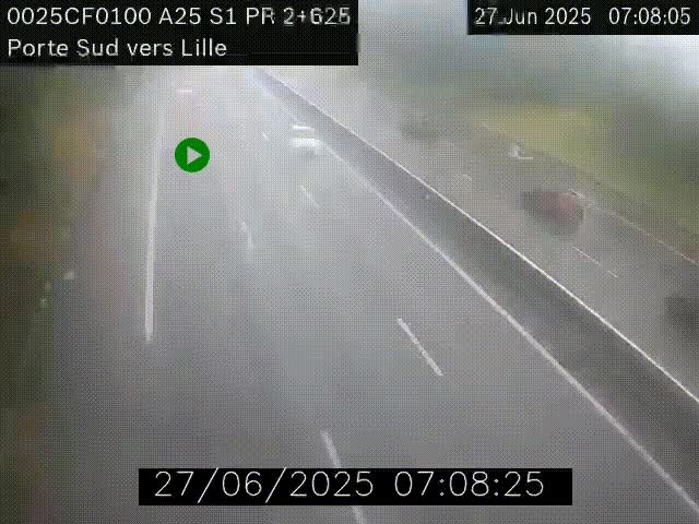 Webcam autoroute A25 sur le périphérique de Lille à hauteur de Lille-Sud et la sortie 3 Faches-Thumesnil. Vue orientée vers Lille-Centre.