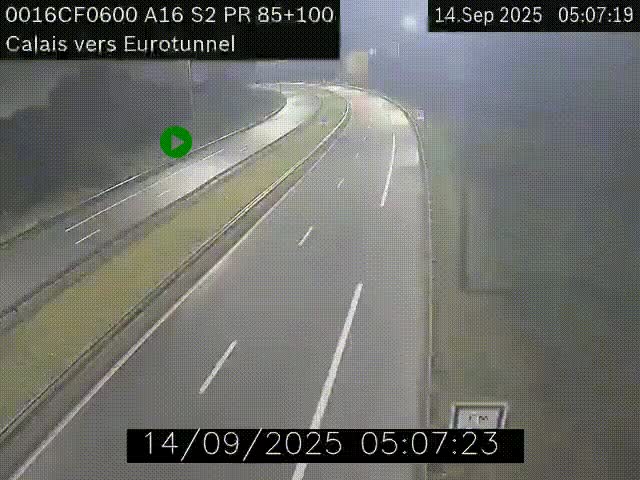 Webcam A16 à Calais en direction du Tunnel sous la Manche (Eurotunnel)