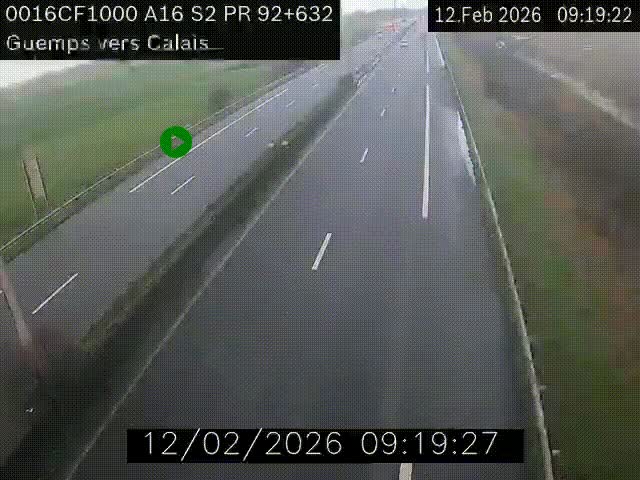 Webcam A16 juste après l'aire de repos d'Offekerque à Guemps. Vue orientée vers Calais