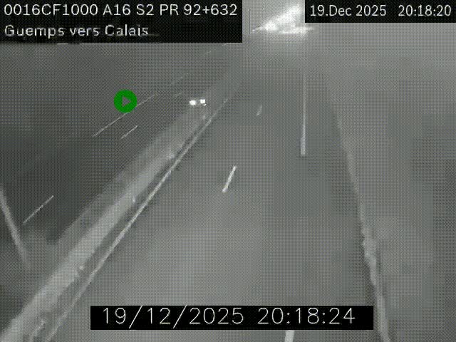 Webcam A16 juste après l'aire de repos d'Offekerque à Guemps. Vue orientée vers Calais