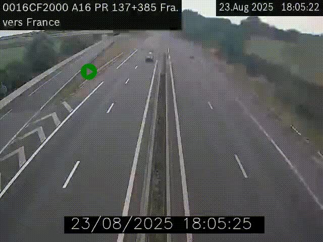 Webcam à la frontière franco-belge au niveau de Bray-Dunes/De-Panne sur l'autoroute A16. Vue orientée vers Calais