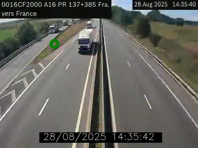 Webcam à la frontière franco-belge au niveau de Bray-Dunes/De-Panne sur l'autoroute A16. Vue orientée vers Calais